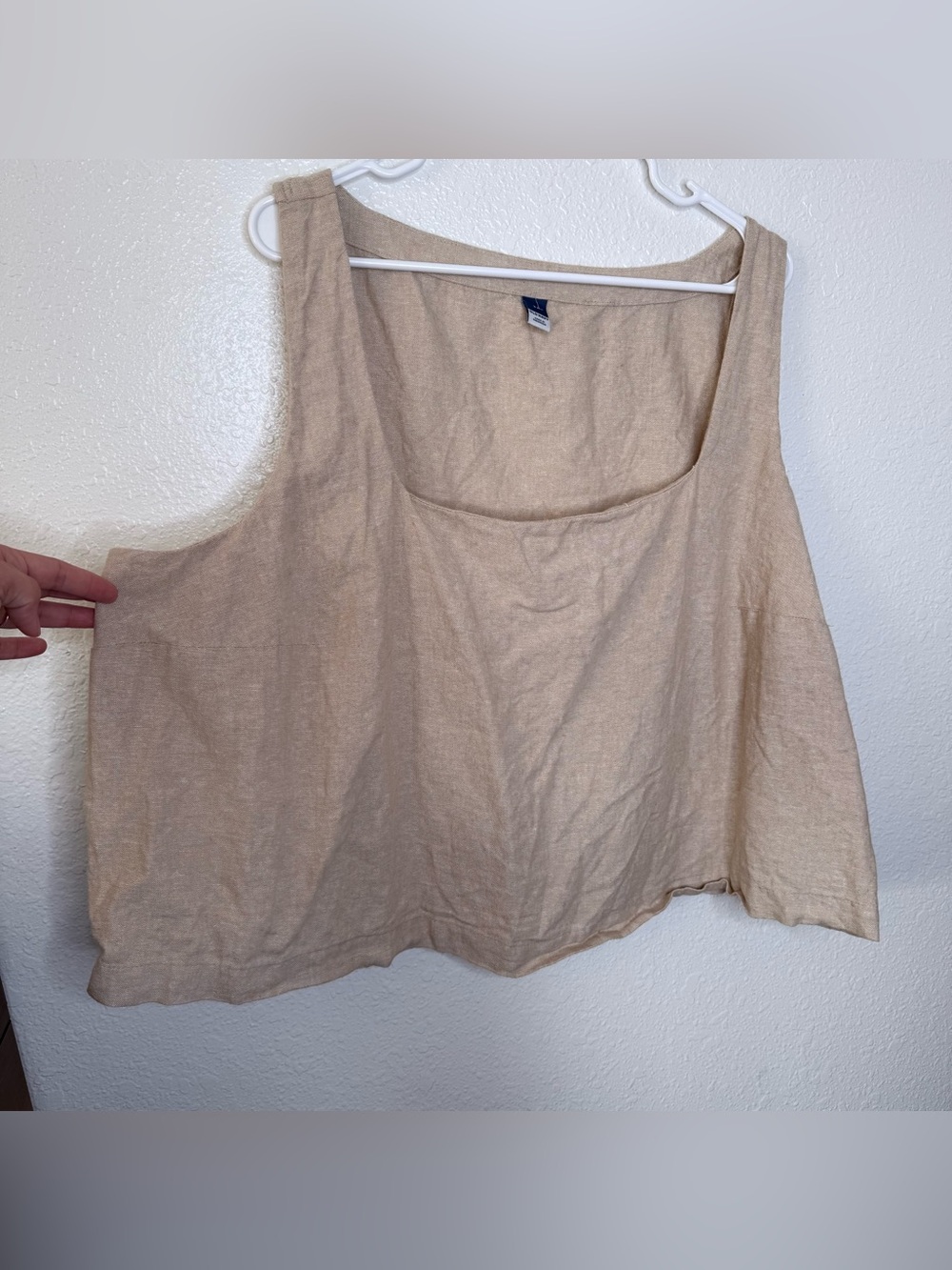 🍓 Old Navy NEW Spring Summer Cropped Linen Blend Square Neck Neutral Tank Top 3X - Picture 4 of 7